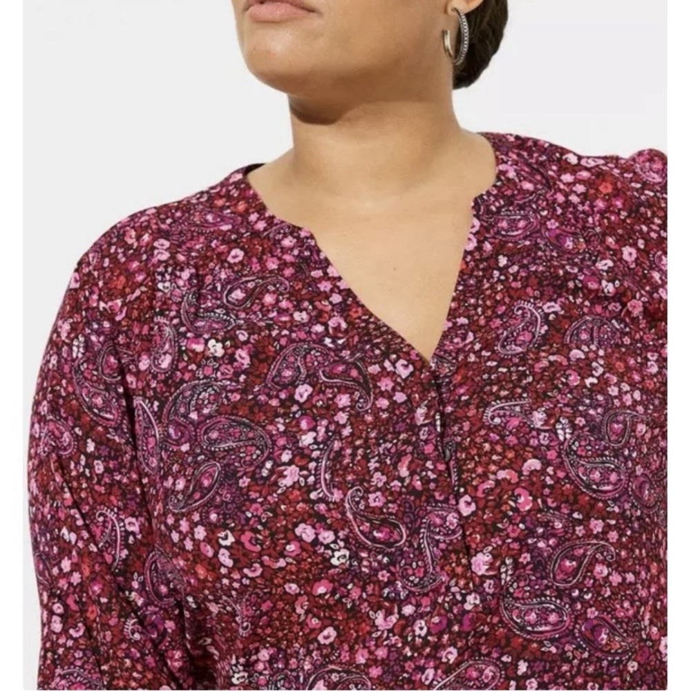Torrid Harper Pink Floral Paisley Georgette 3/4 Sleeve Pullover Blouse Size 5X - Picture 2 of 12